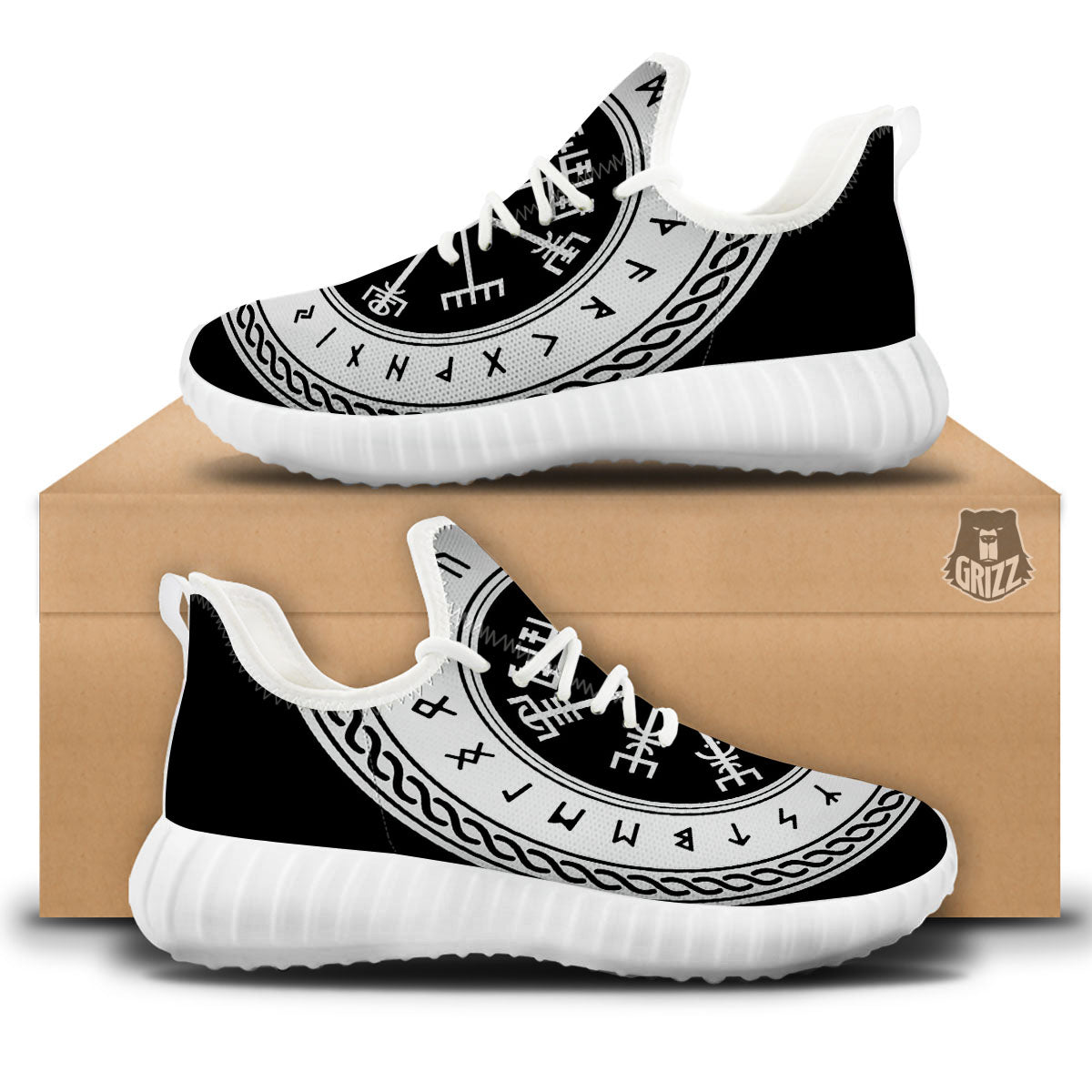 Vegvisir Viking Print White Walking Shoes-grizzshop