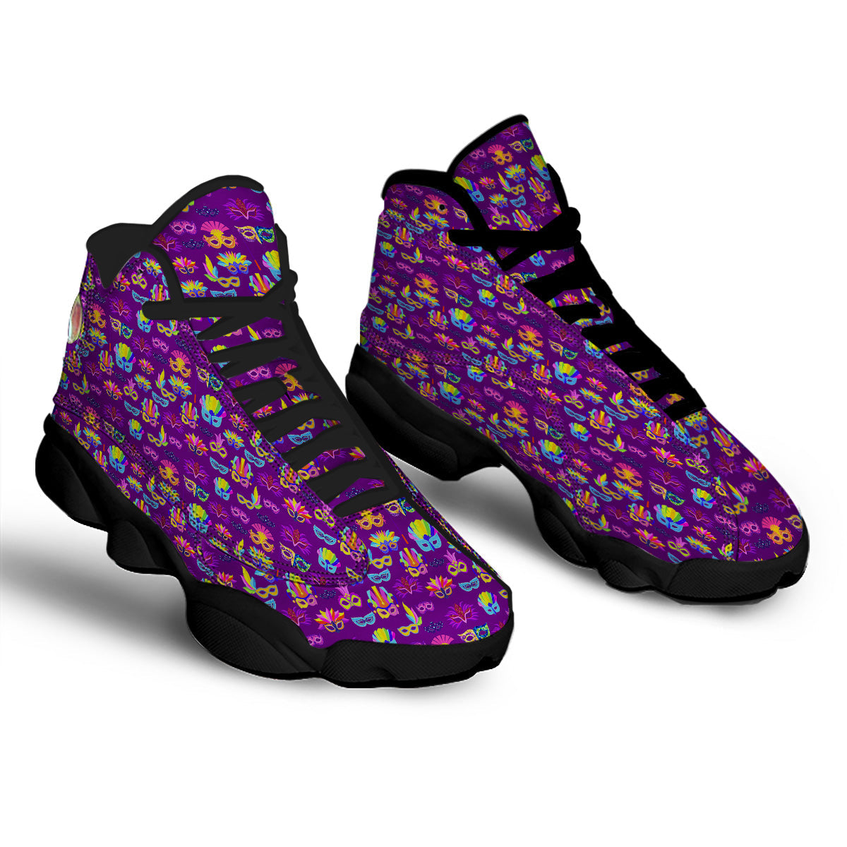 Venice Carnival Mask Print Pattern Black Basketball Shoes-grizzshop