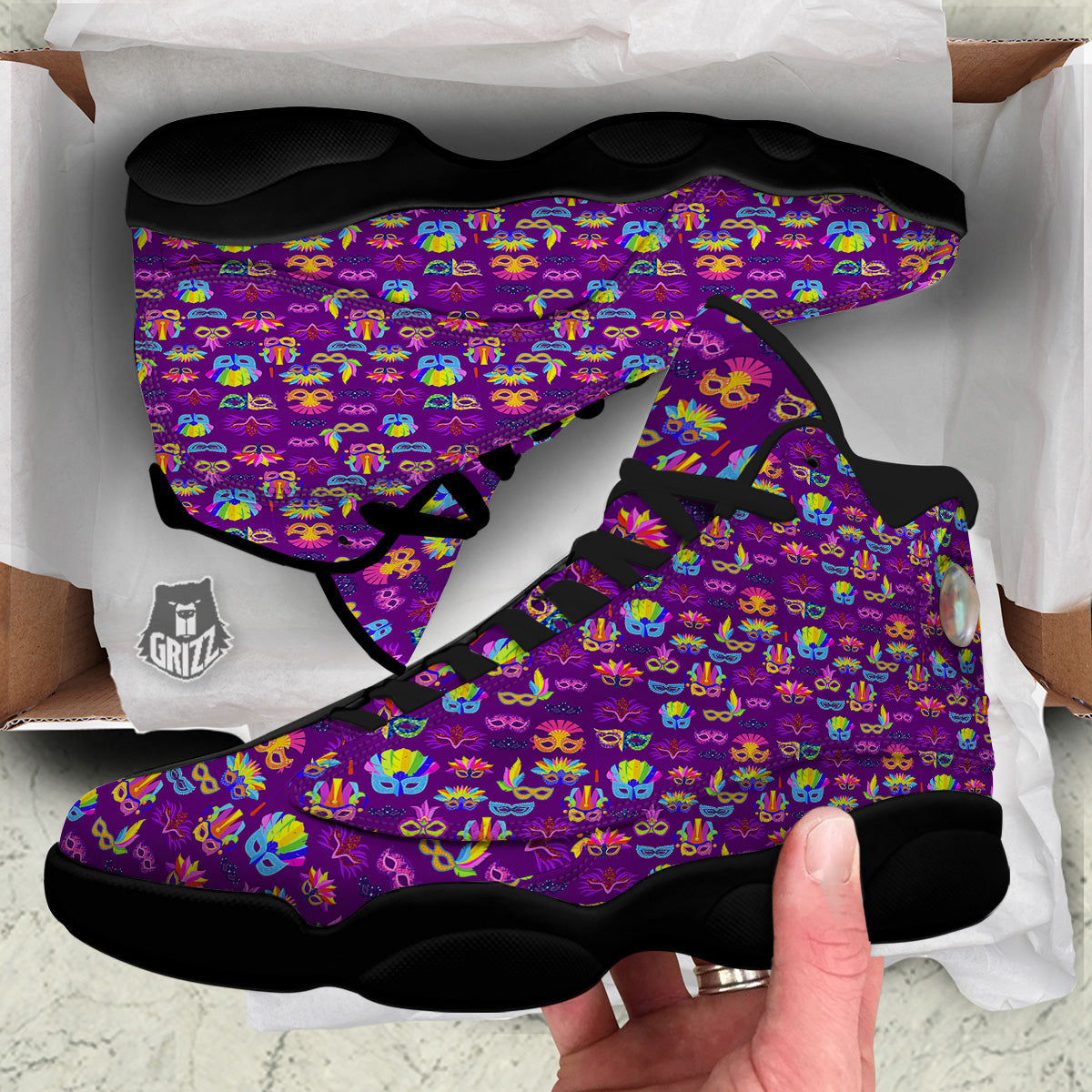 Venice Carnival Mask Print Pattern Black Basketball Shoes-grizzshop