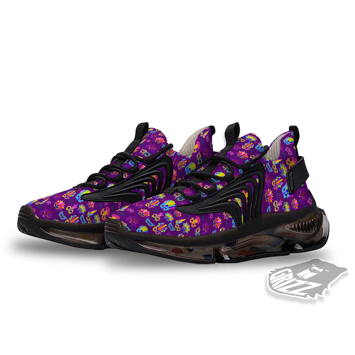 Venice Carnival Mask Print Pattern Black Gym Shoes-grizzshop