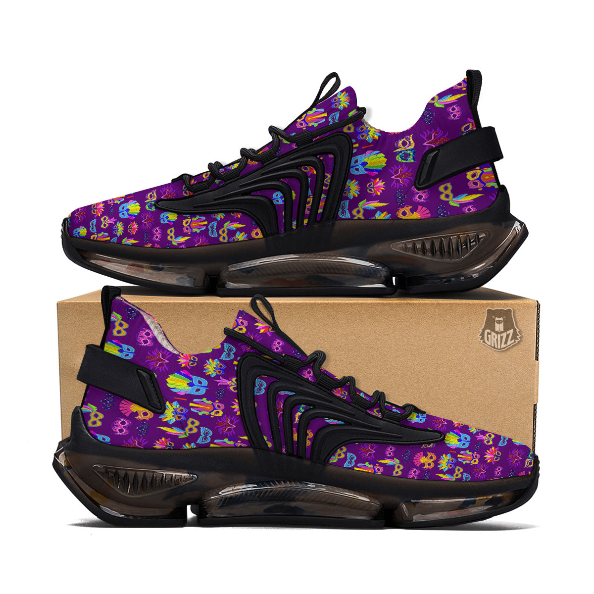 Venice Carnival Mask Print Pattern Black Gym Shoes-grizzshop
