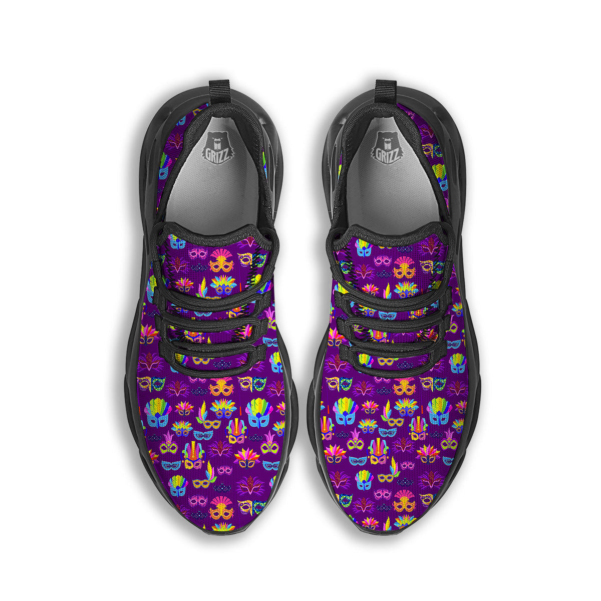 Venice Carnival Mask Print Pattern Black Running Shoes-grizzshop