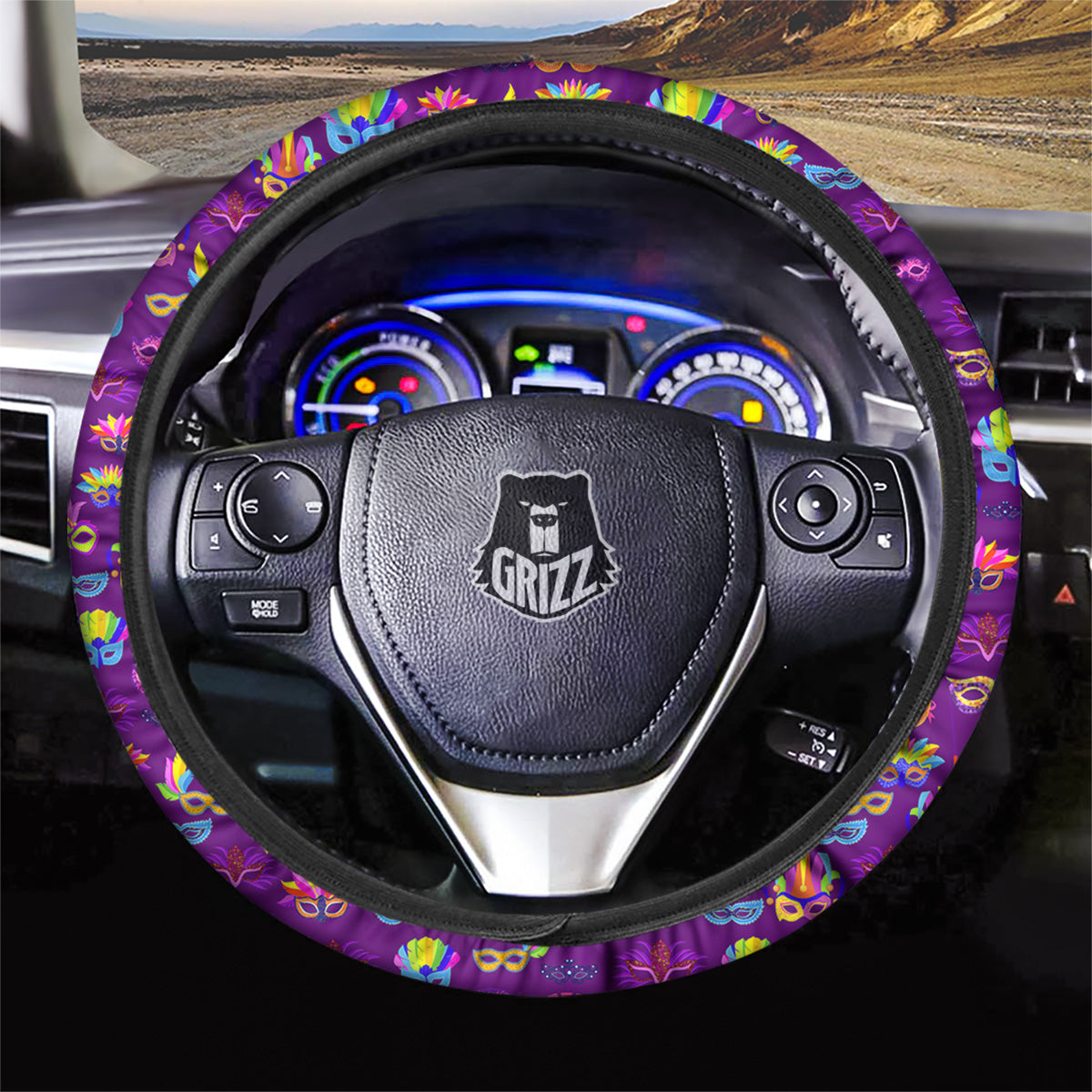Venice Carnival Mask Print Pattern Car Steering Wheel Cover-grizzshop