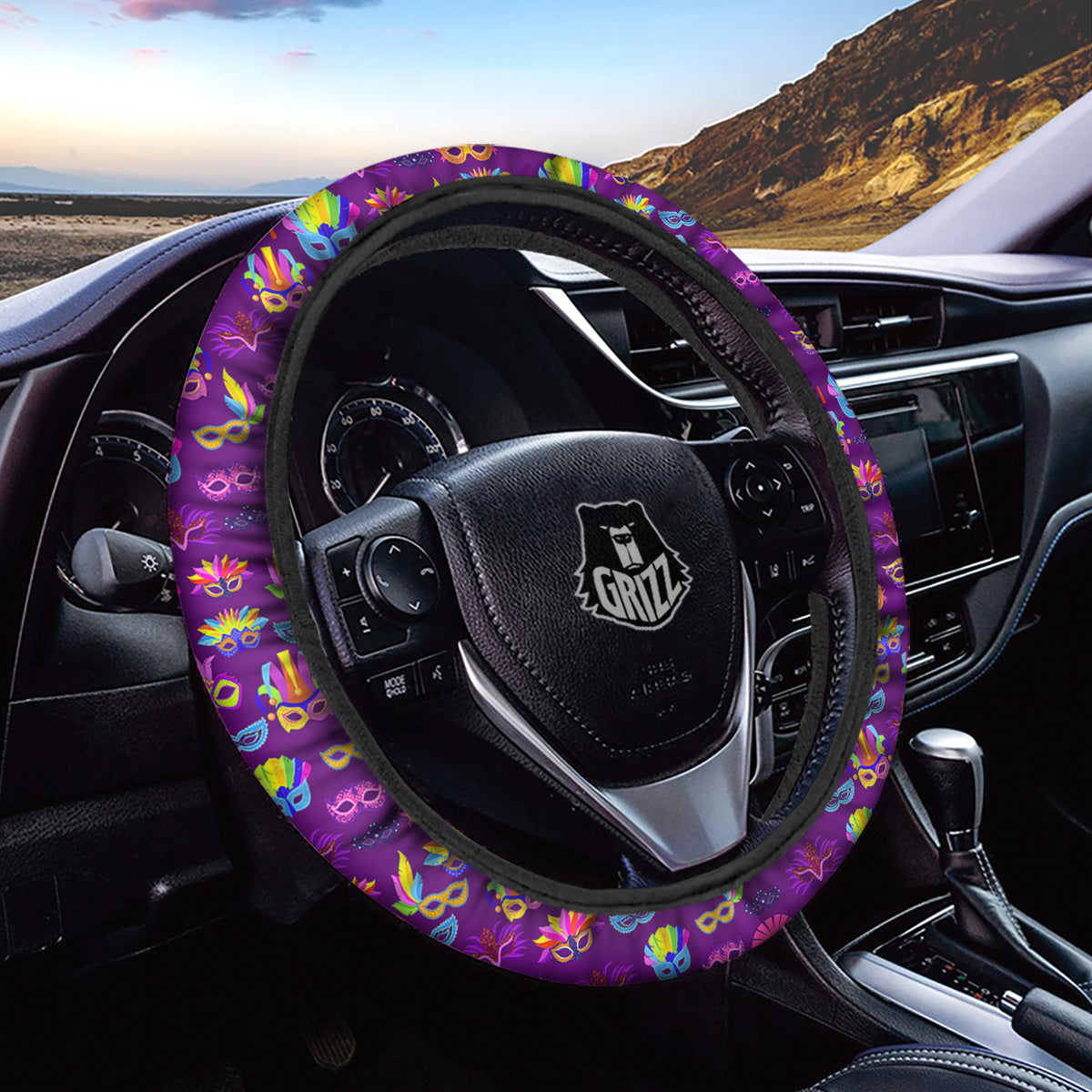 Venice Carnival Mask Print Pattern Car Steering Wheel Cover-grizzshop