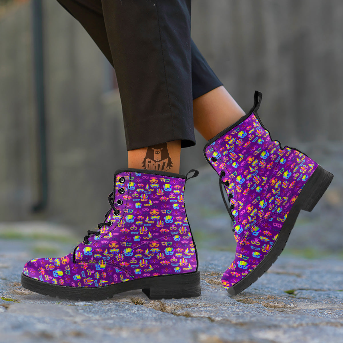 Venice Carnival Mask Print Pattern Leather Boots-grizzshop