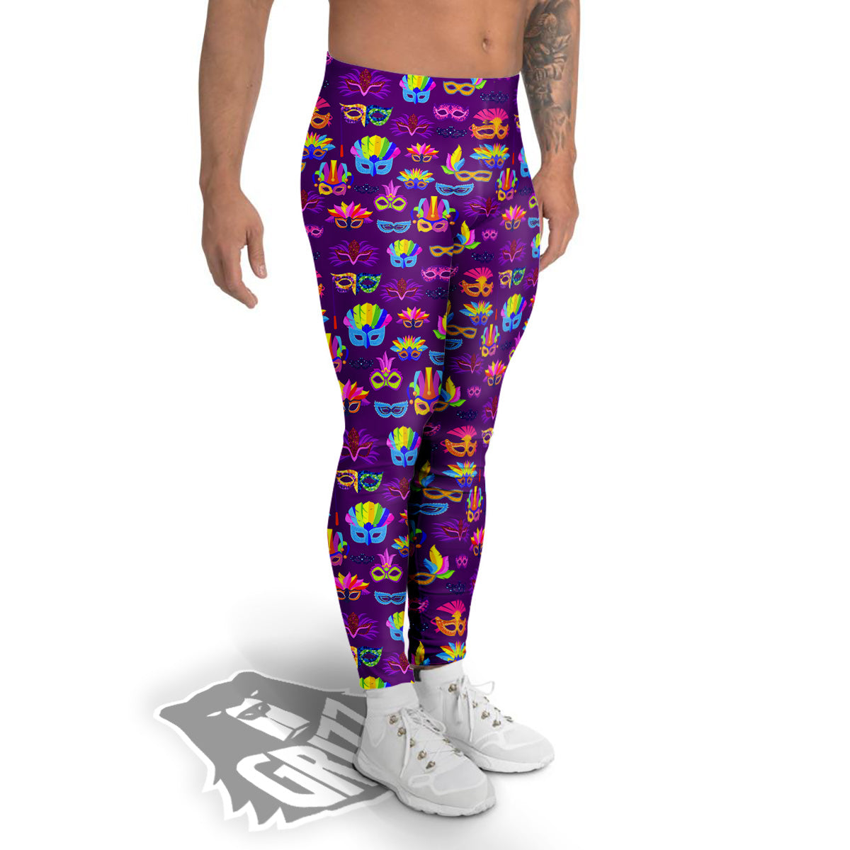 Venice Carnival Mask Print Pattern Men's Leggings-grizzshop