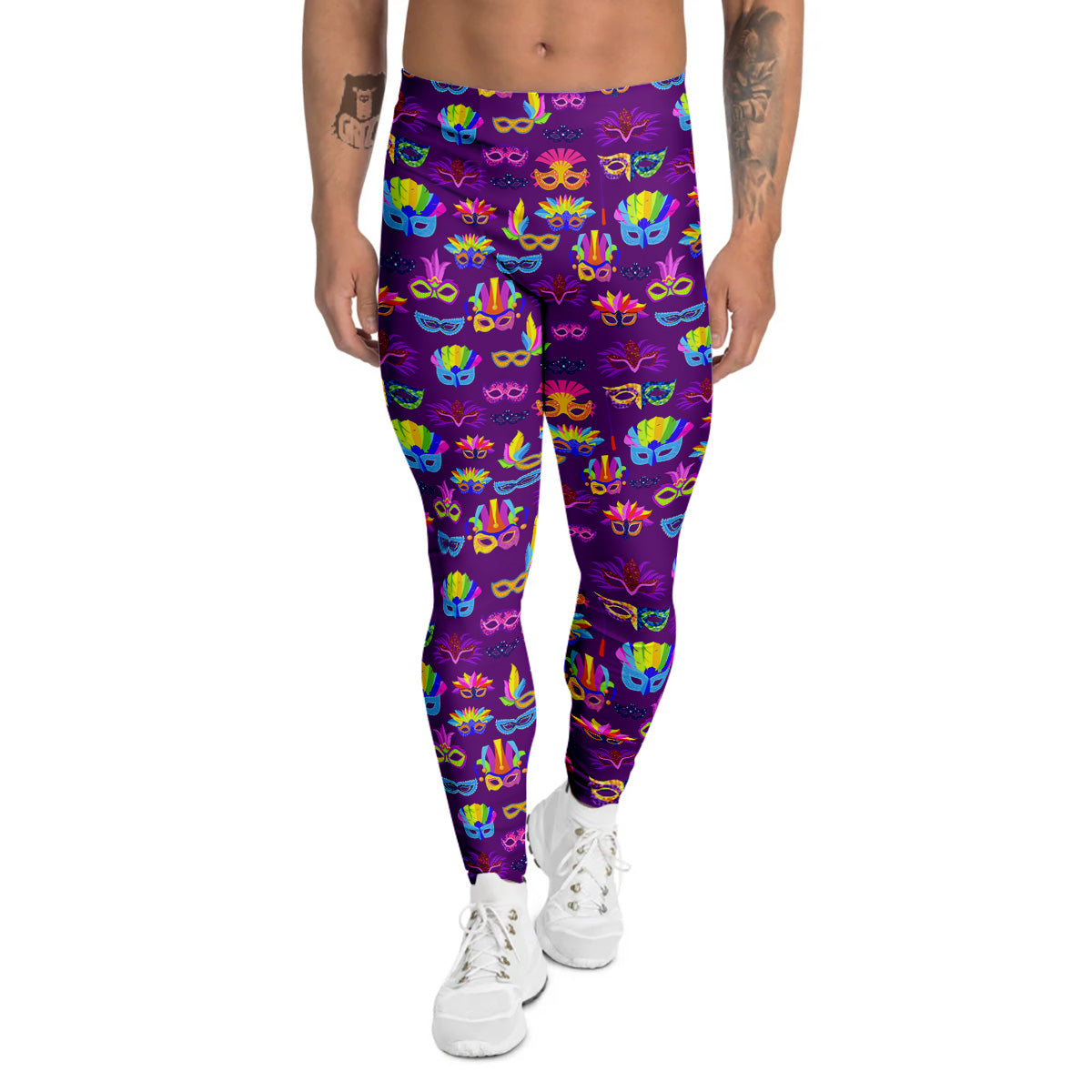 Venice Carnival Mask Print Pattern Men's Leggings-grizzshop