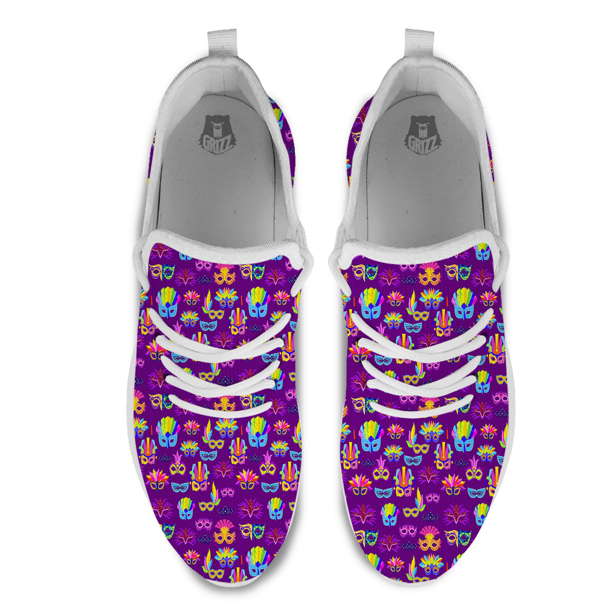 Venice Carnival Mask Print Pattern White Athletic Shoes-grizzshop