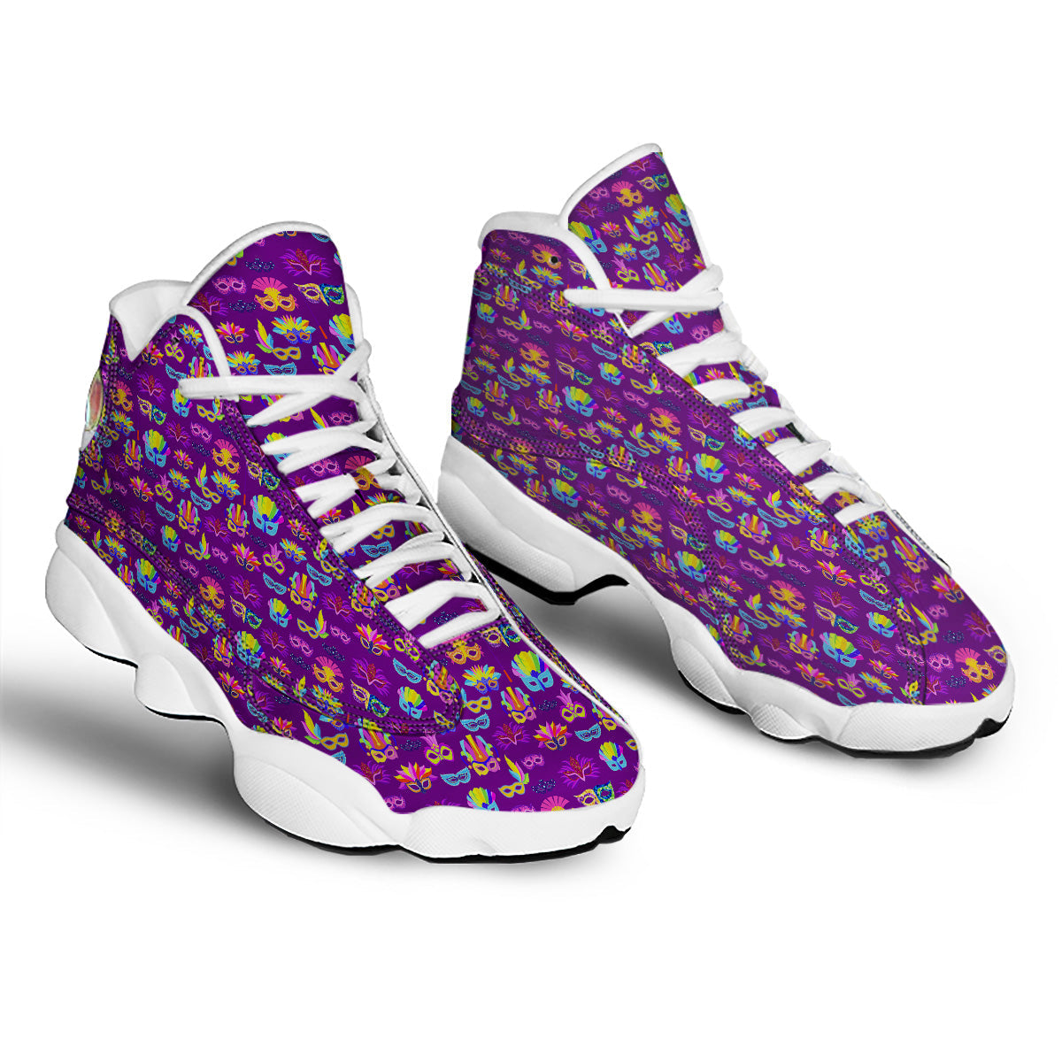 Venice Carnival Mask Print Pattern White Basketball Shoes-grizzshop