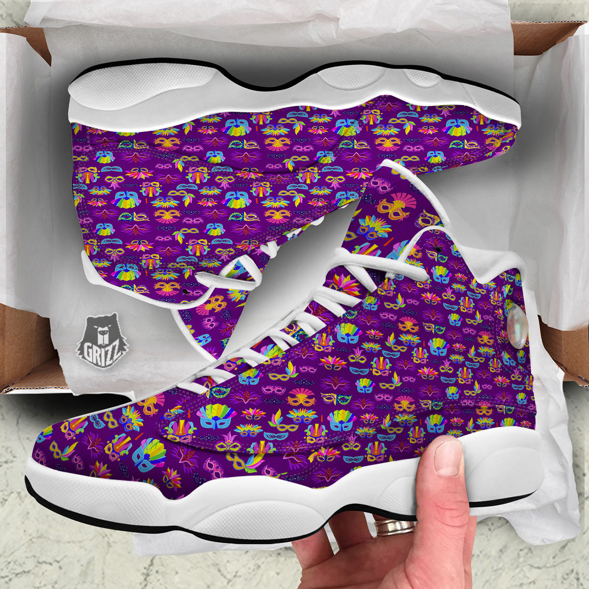 Venice Carnival Mask Print Pattern White Basketball Shoes-grizzshop