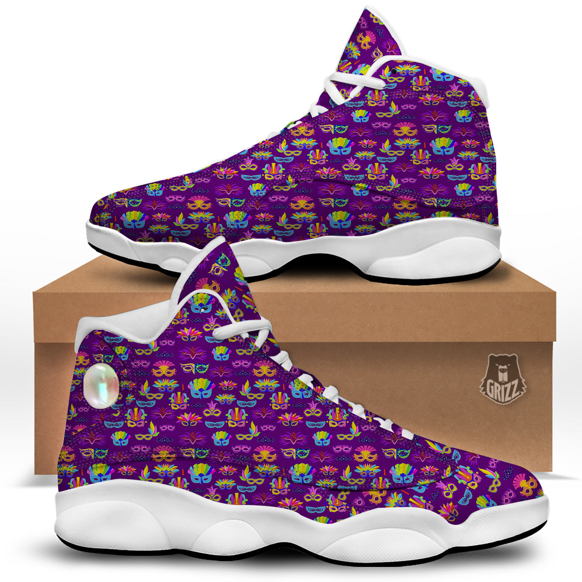 Venice Carnival Mask Print Pattern White Basketball Shoes-grizzshop
