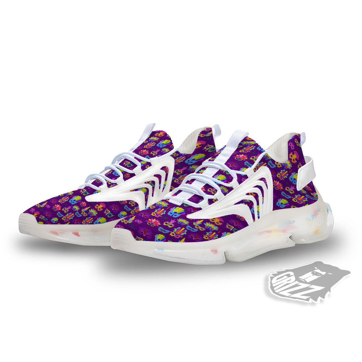 Venice Carnival Mask Print Pattern White Gym Shoes-grizzshop