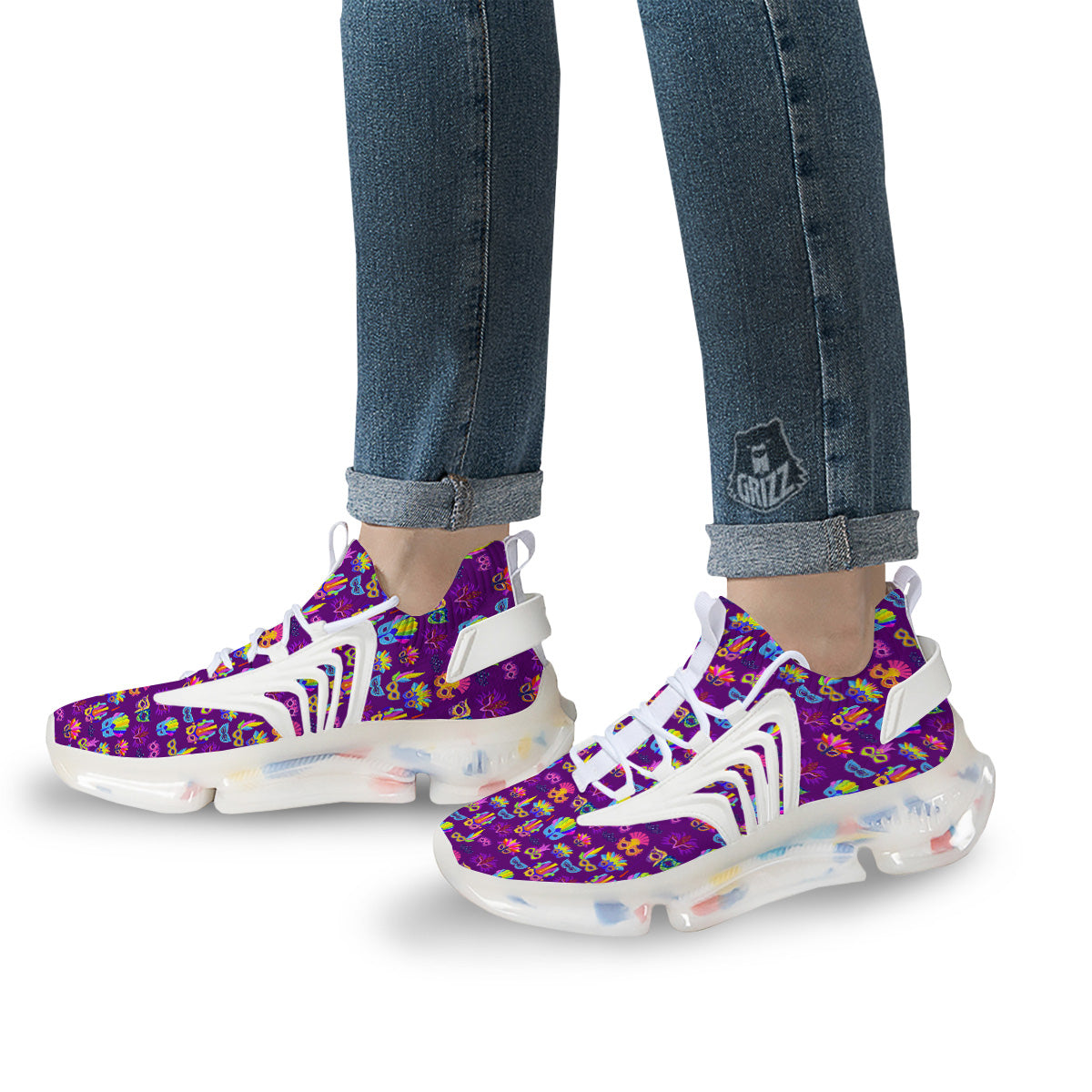 Venice Carnival Mask Print Pattern White Gym Shoes-grizzshop