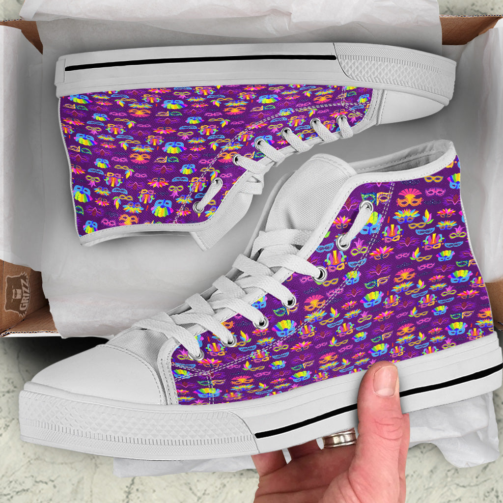 Venice Carnival Mask Print Pattern White High Top Shoes-grizzshop