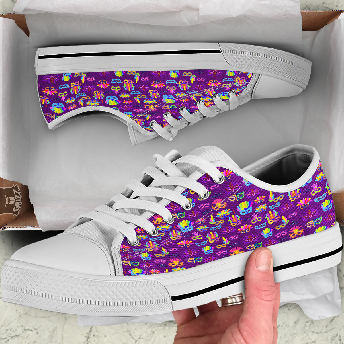 Venice Carnival Mask Print Pattern White Low Top Shoes-grizzshop