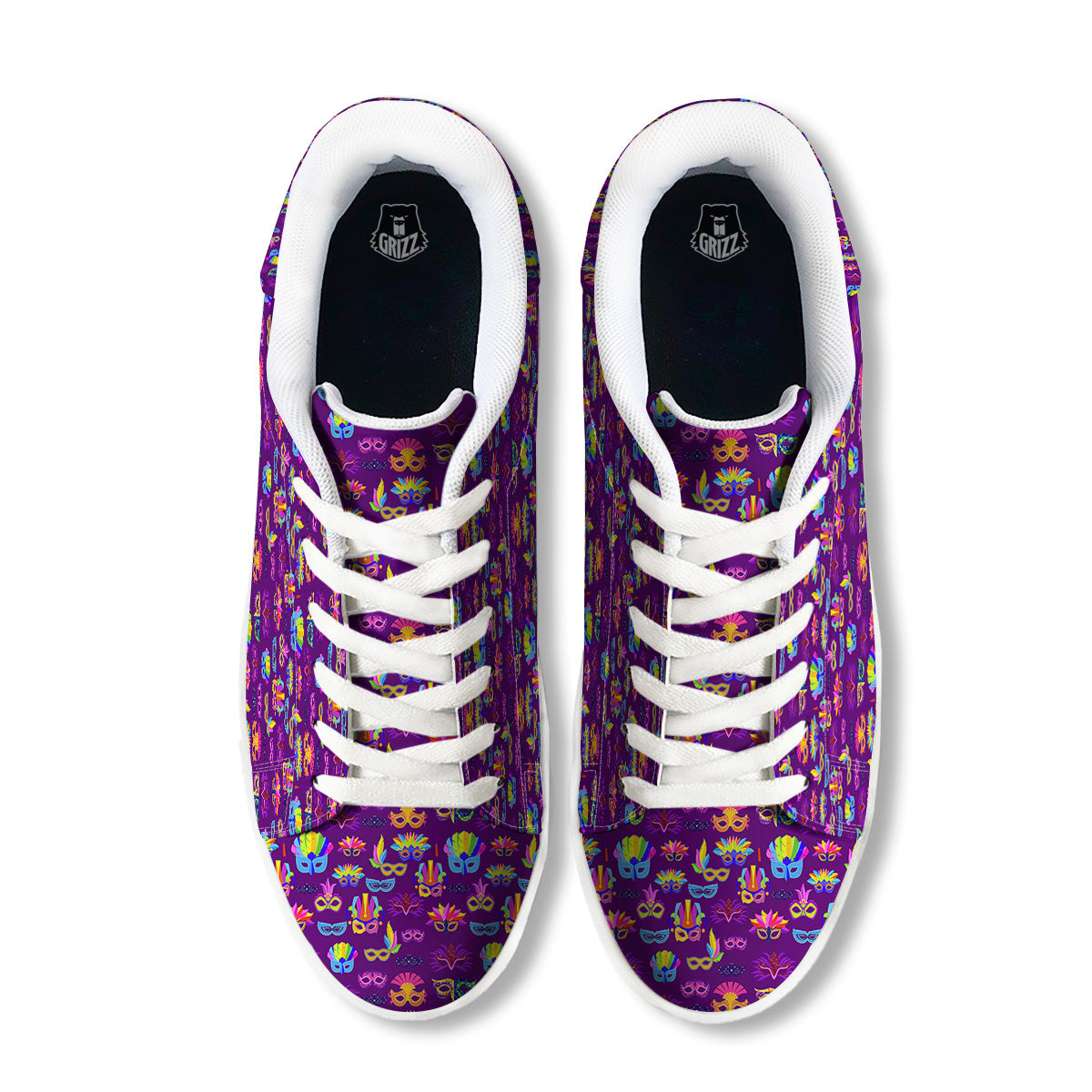 Venice Carnival Mask Print Pattern White Low Top Sneakers-grizzshop