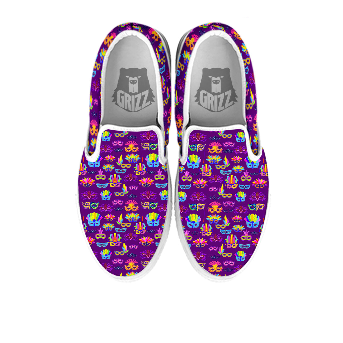 Venice Carnival Mask Print Pattern White Slip On Shoes-grizzshop