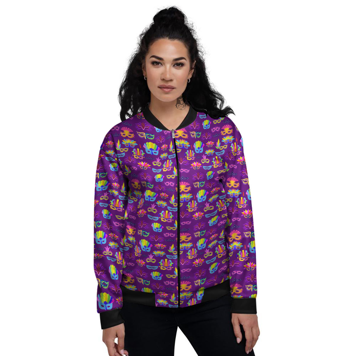 Venice Carnival Mask Print Pattern Women's Bomber Jacket-grizzshop