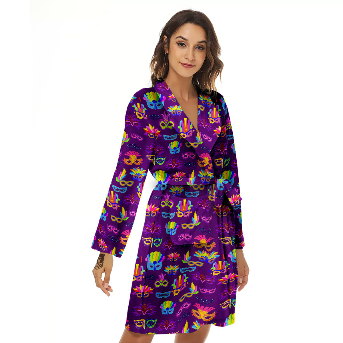 Venice Carnival Mask Print Pattern Women's Robe-grizzshop