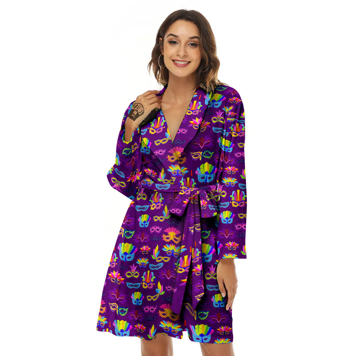 Venice Carnival Mask Print Pattern Women's Robe-grizzshop