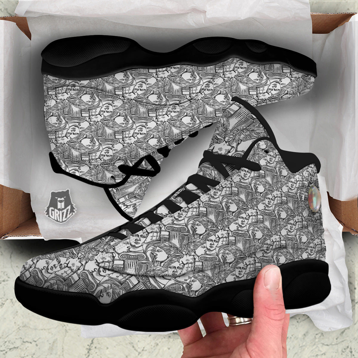 Venus Milos Print Pattern Black Basketball Shoes-grizzshop