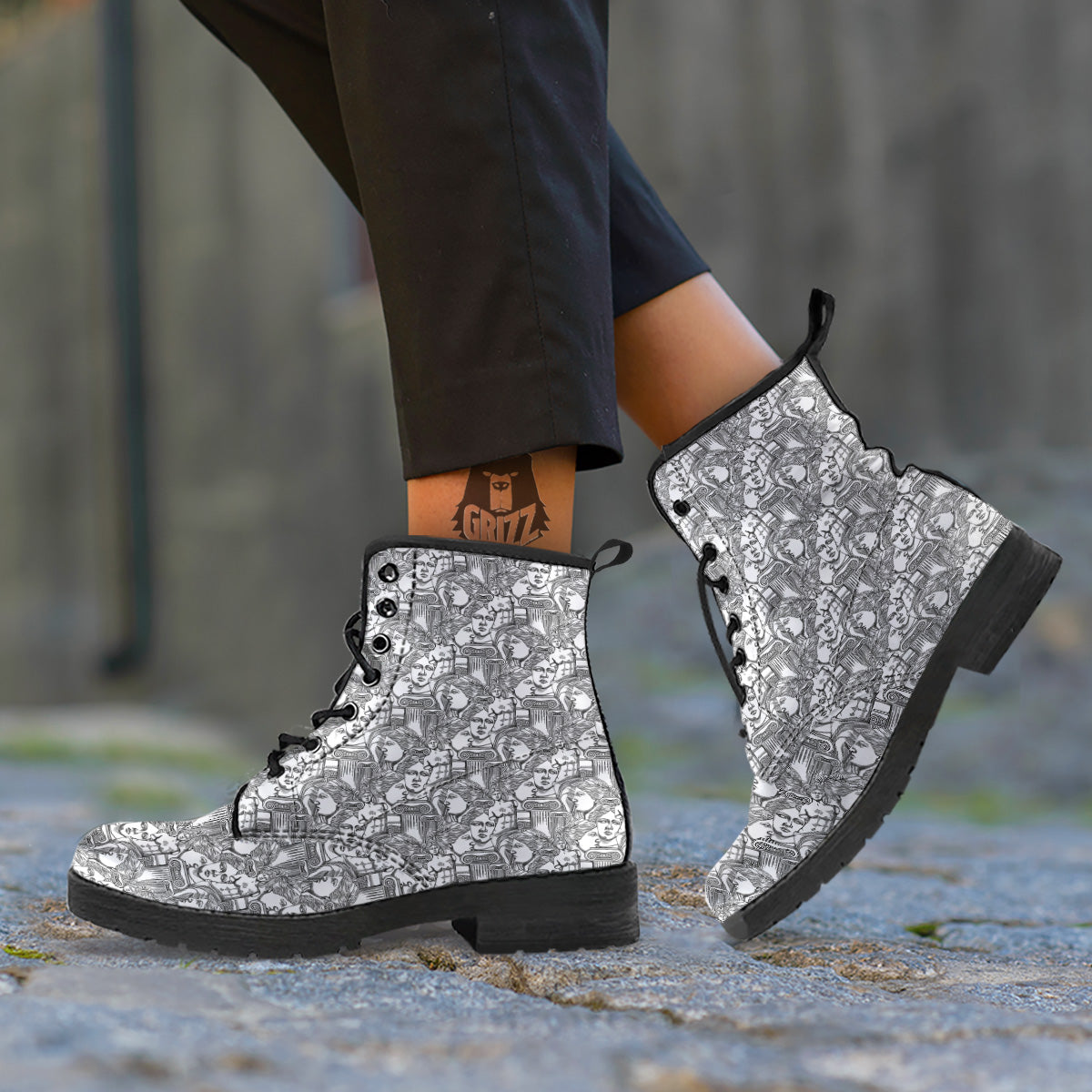 Venus Milos Print Pattern Leather Boots-grizzshop