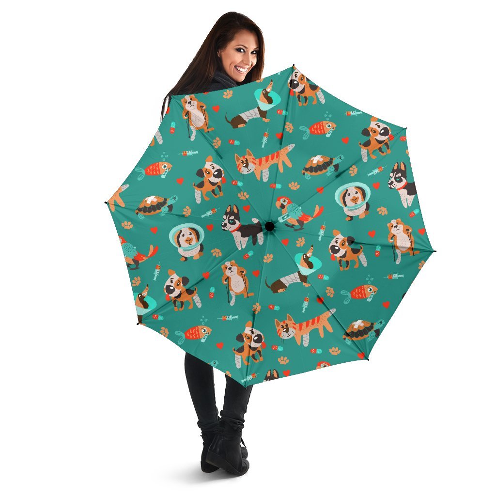 Veterianary Animal Pattern Print Automatic Foldable Umbrella-grizzshop