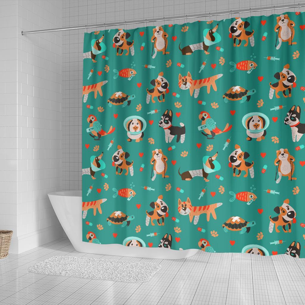 Veterianary Animal Pattern Print Bathroom Shower Curtain-grizzshop