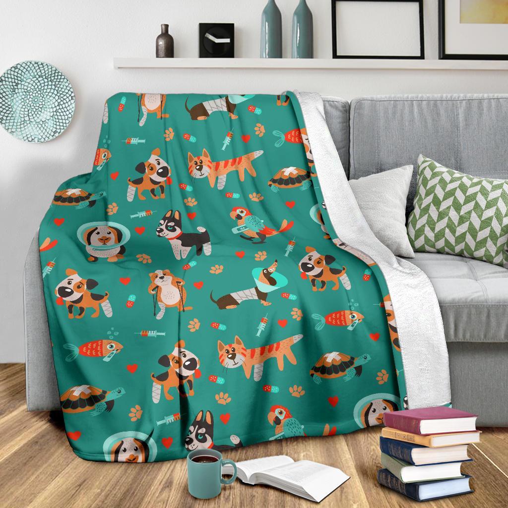 Veterianary Animal Pattern Print Blanket-grizzshop