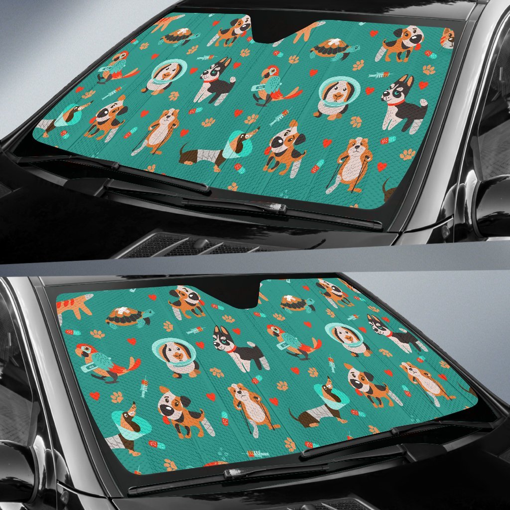 Veterianary Animal Pattern Print Car Sun Shade-grizzshop