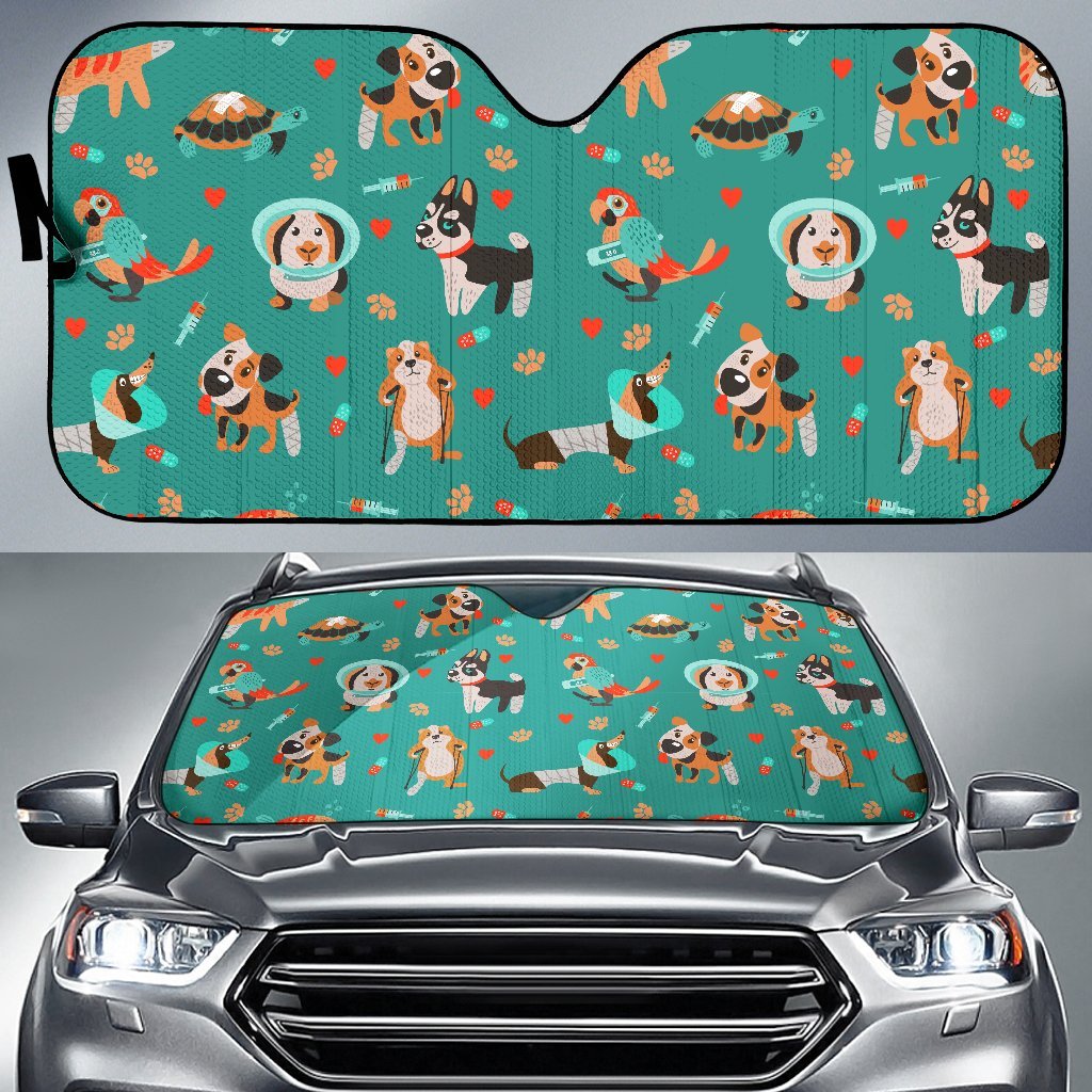 Veterianary Animal Pattern Print Car Sun Shade-grizzshop