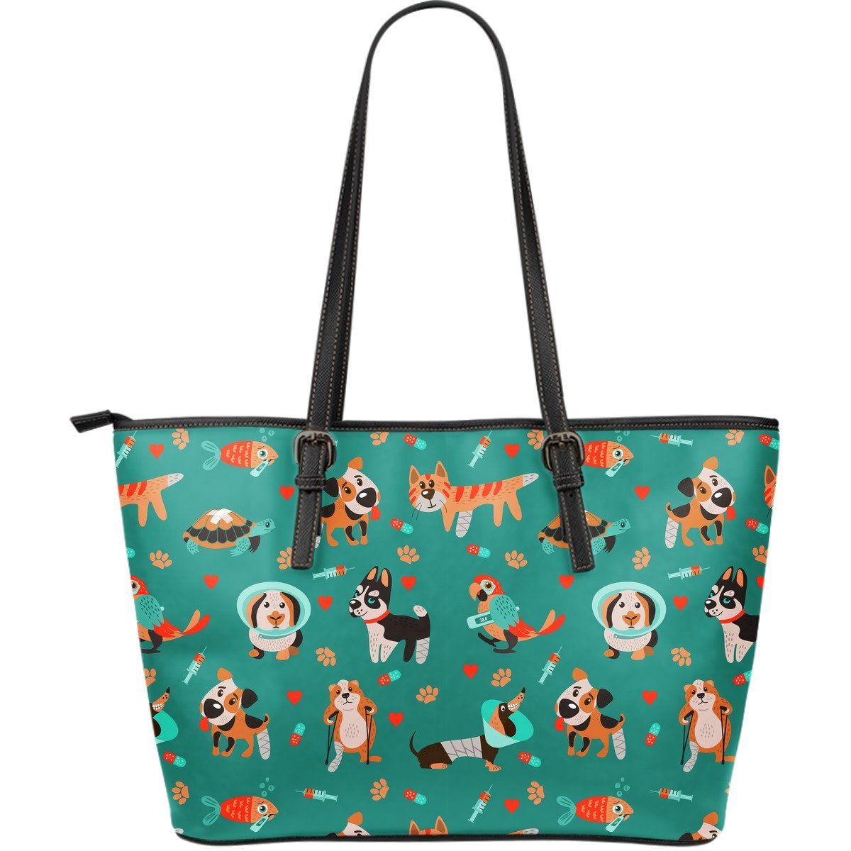 Veterianary Animal Pattern Print Leather Tote Bag-grizzshop