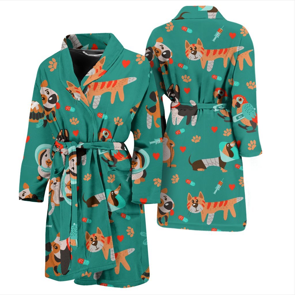 Veterianary Animal Pattern Print Men Long Robe-grizzshop