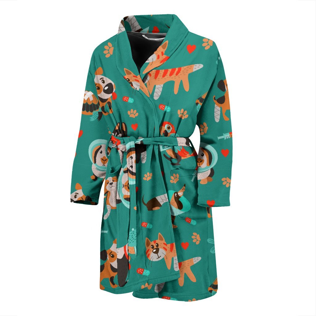 Veterianary Animal Pattern Print Men Long Robe-grizzshop