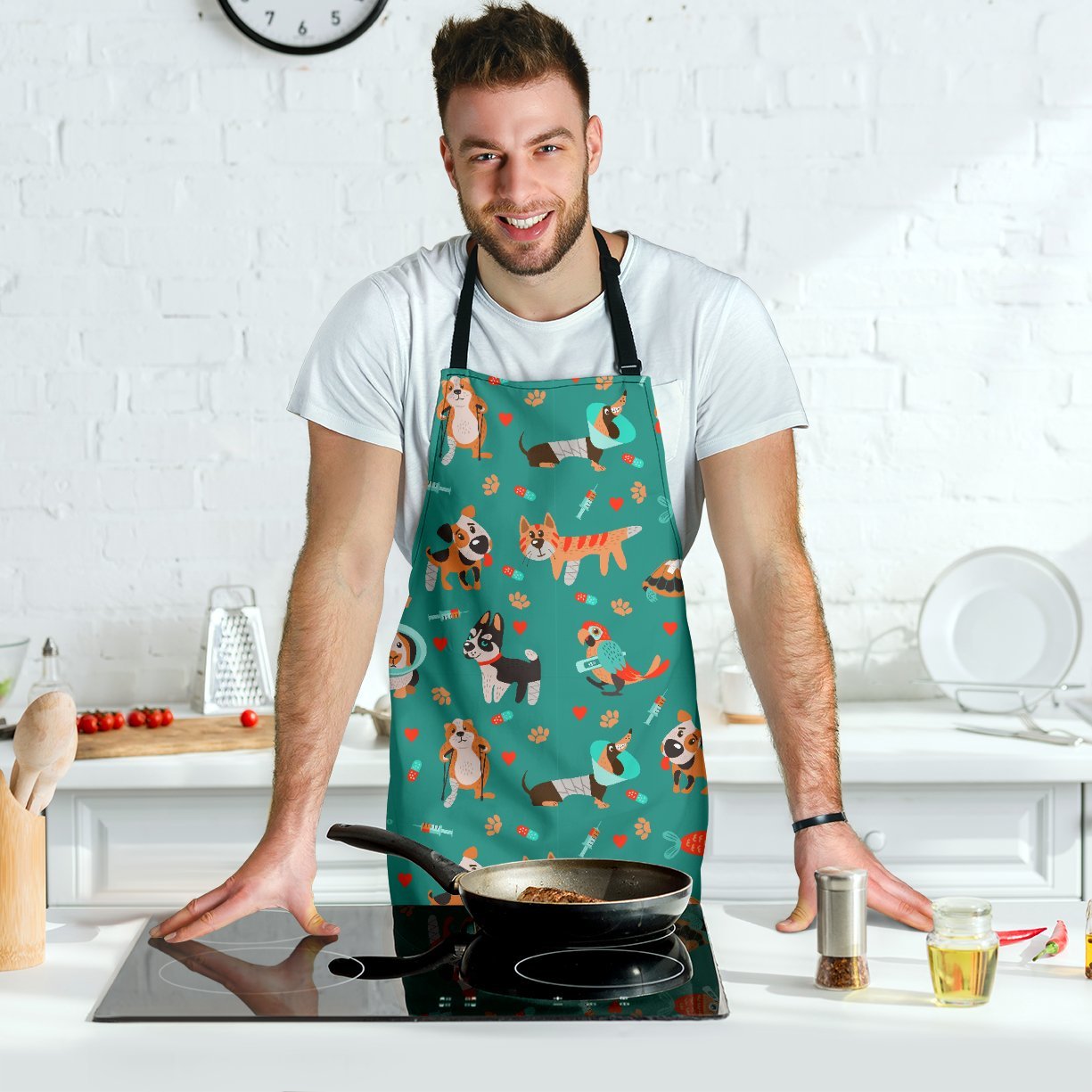 Veterianary Animal Pattern Print Men's Apron-grizzshop