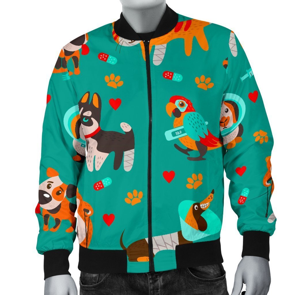 Veterianary Animal Pattern Print Men's Bomber Jacket-grizzshop