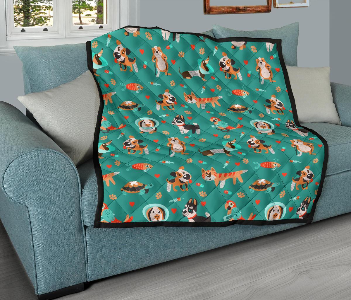 Veterianary Animal Pattern Print Quilt-grizzshop