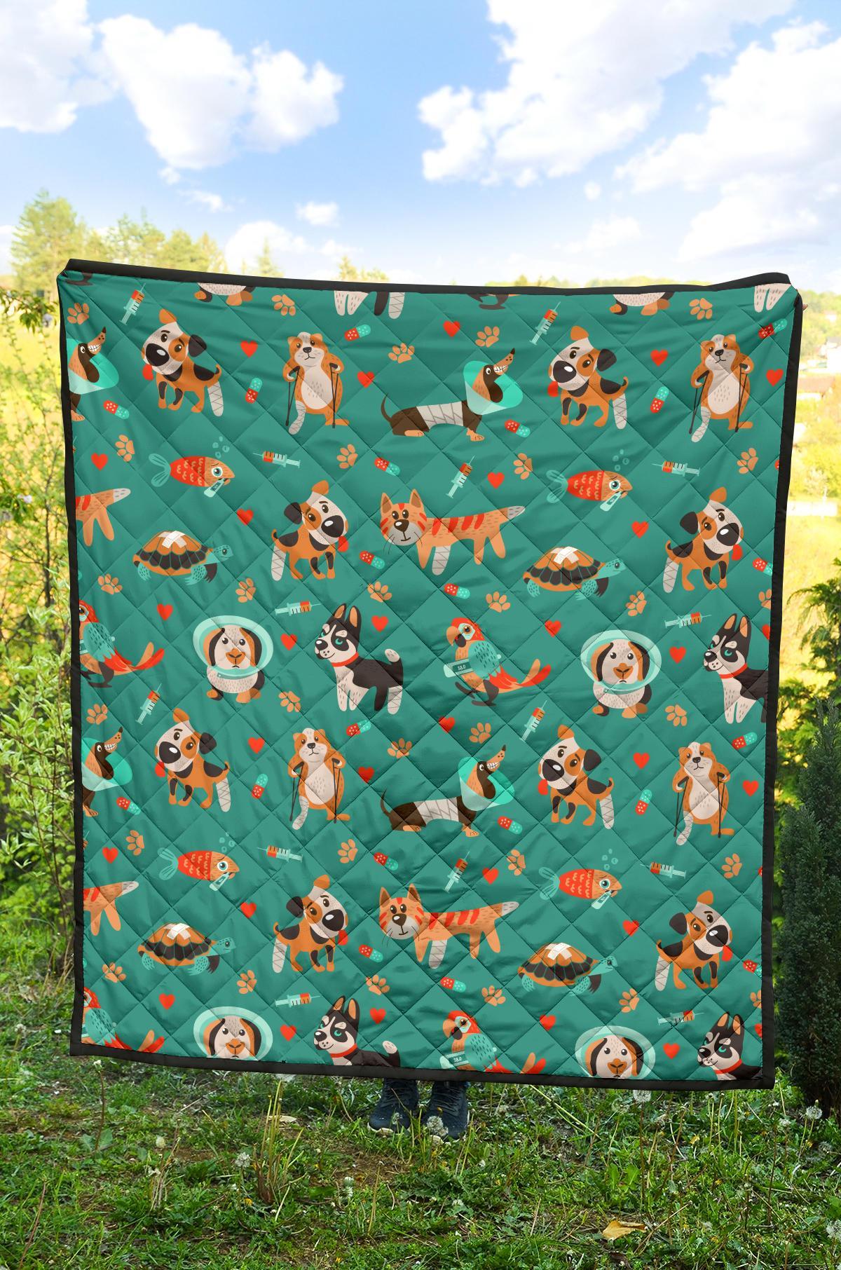 Veterianary Animal Pattern Print Quilt-grizzshop