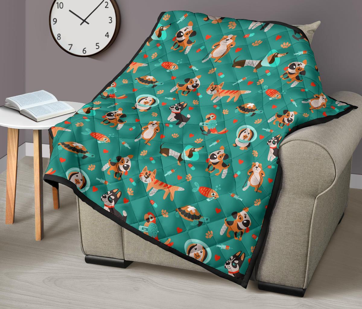 Veterianary Animal Pattern Print Quilt-grizzshop