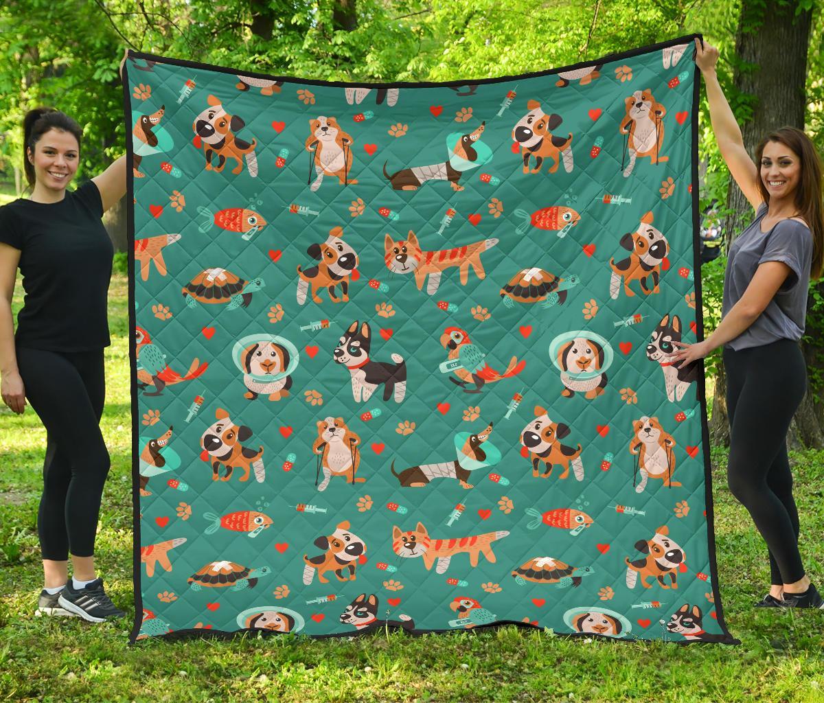 Veterianary Animal Pattern Print Quilt-grizzshop