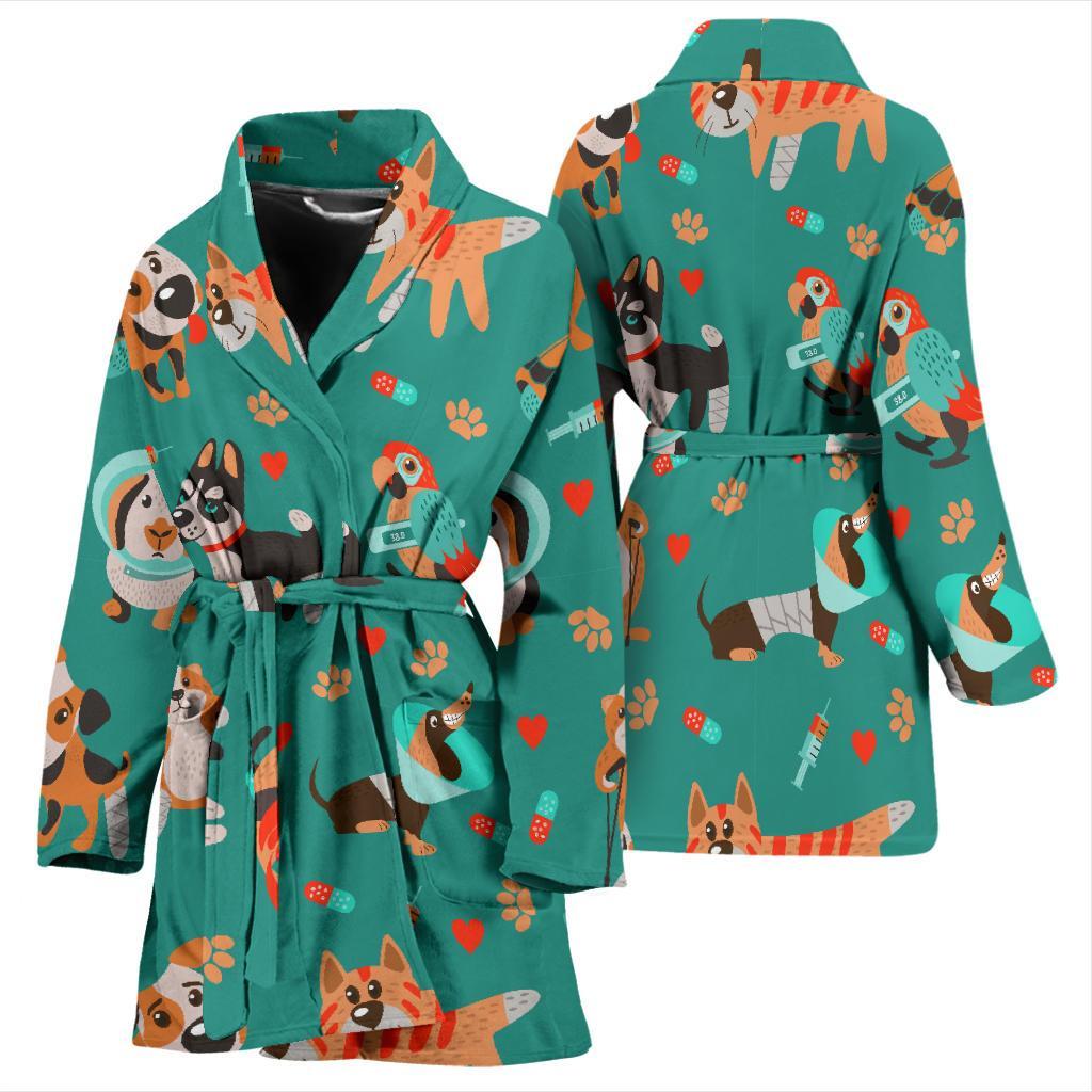 Veterianary Animal Pattern Print Women Long Robe-grizzshop