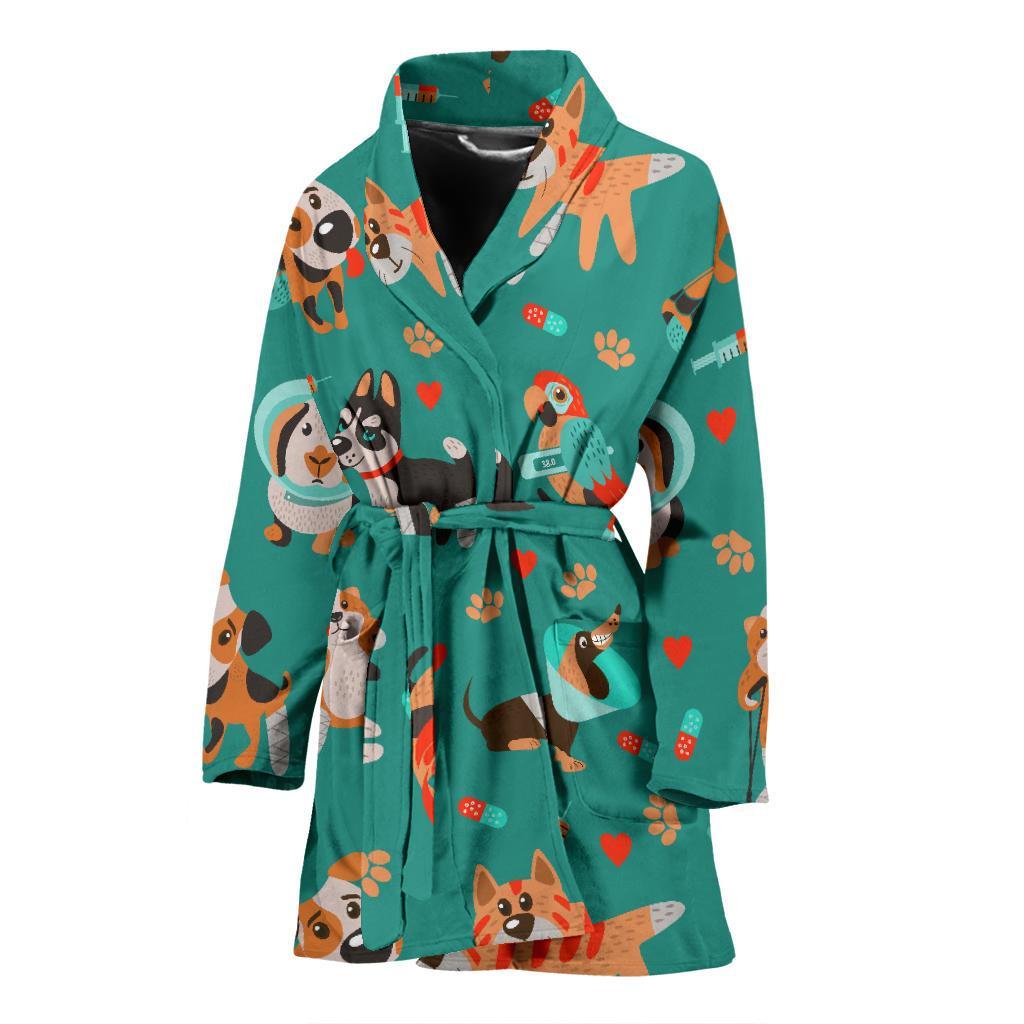 Veterianary Animal Pattern Print Women Long Robe-grizzshop