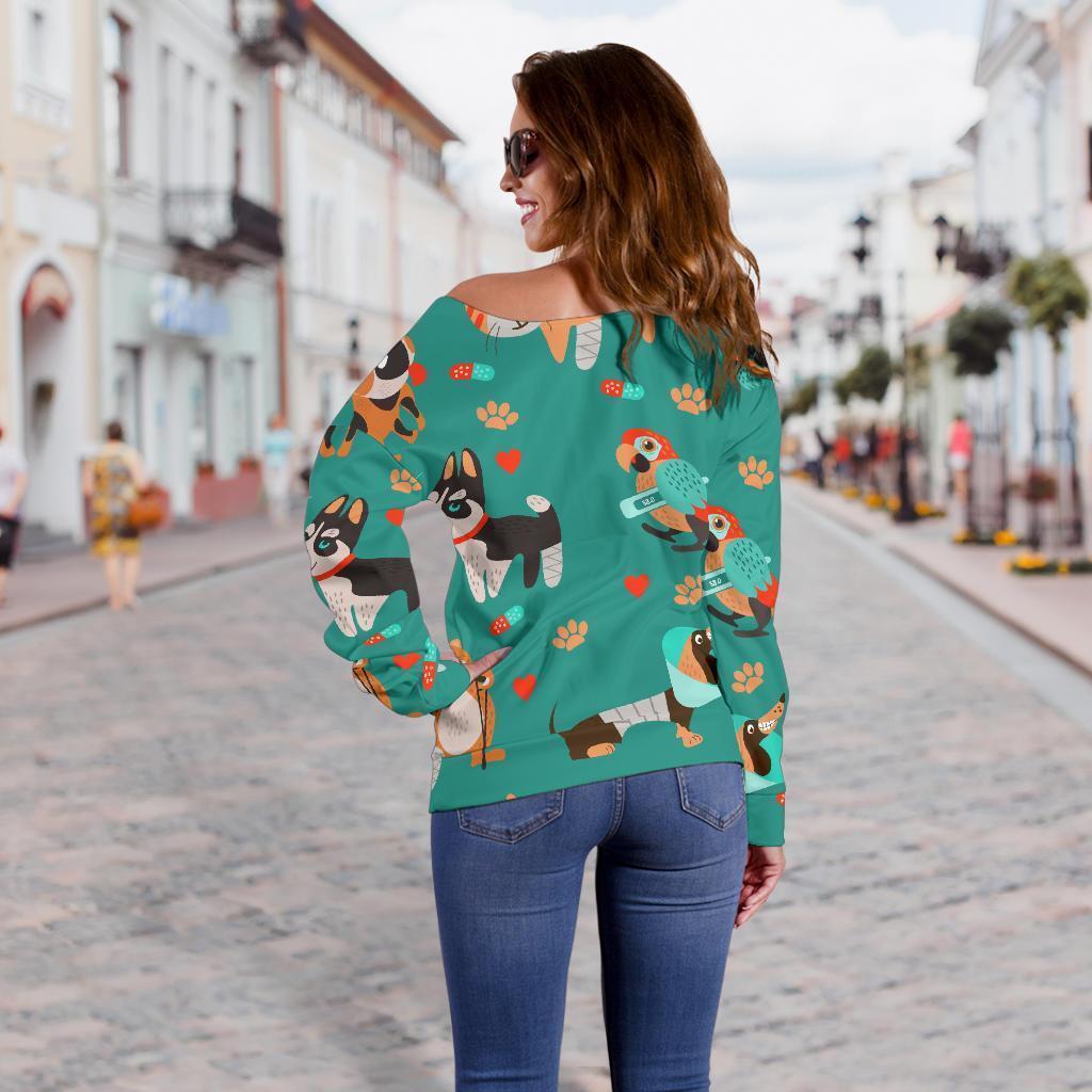 Veterianary Animal Pattern Print Women Off Shoulder Sweatshirt-grizzshop