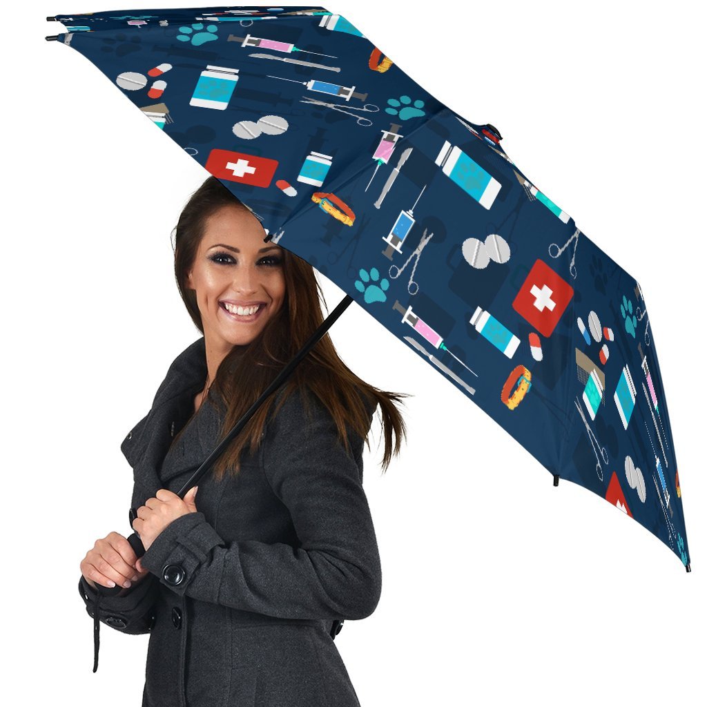 Veterianary Pattern Print Automatic Foldable Umbrella-grizzshop