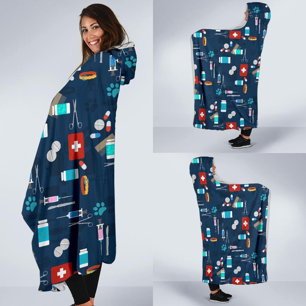 Veterianary Pattern Print Hooded Blanket-grizzshop