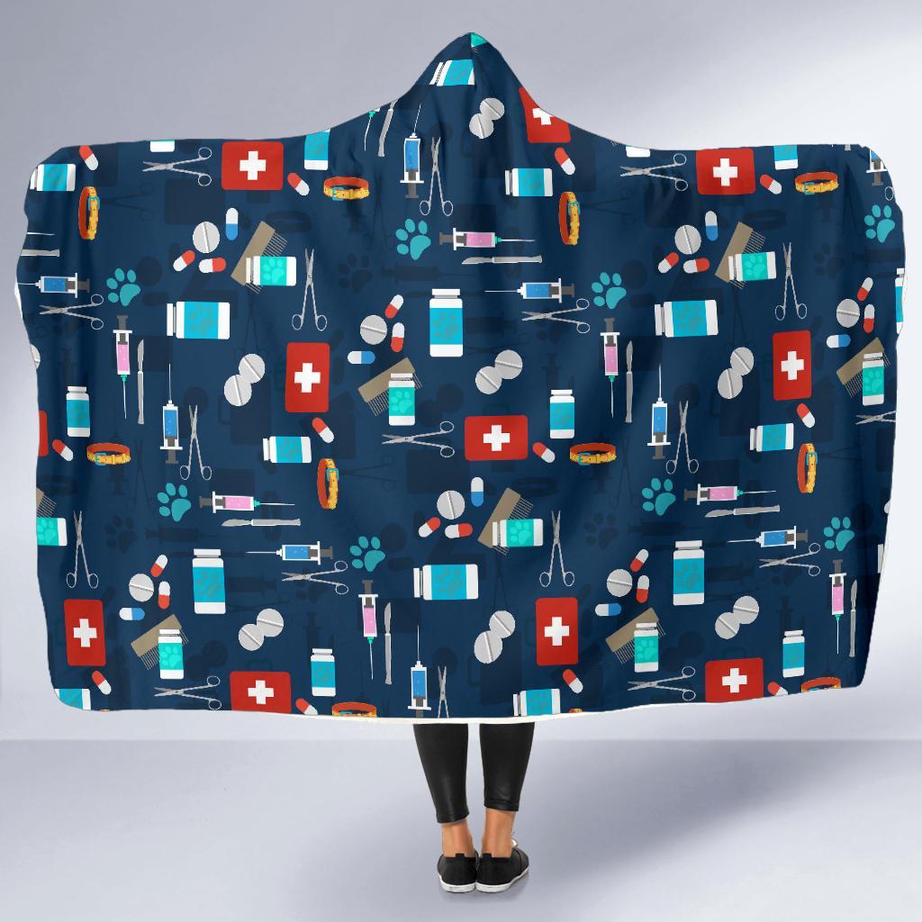 Veterianary Pattern Print Hooded Blanket-grizzshop