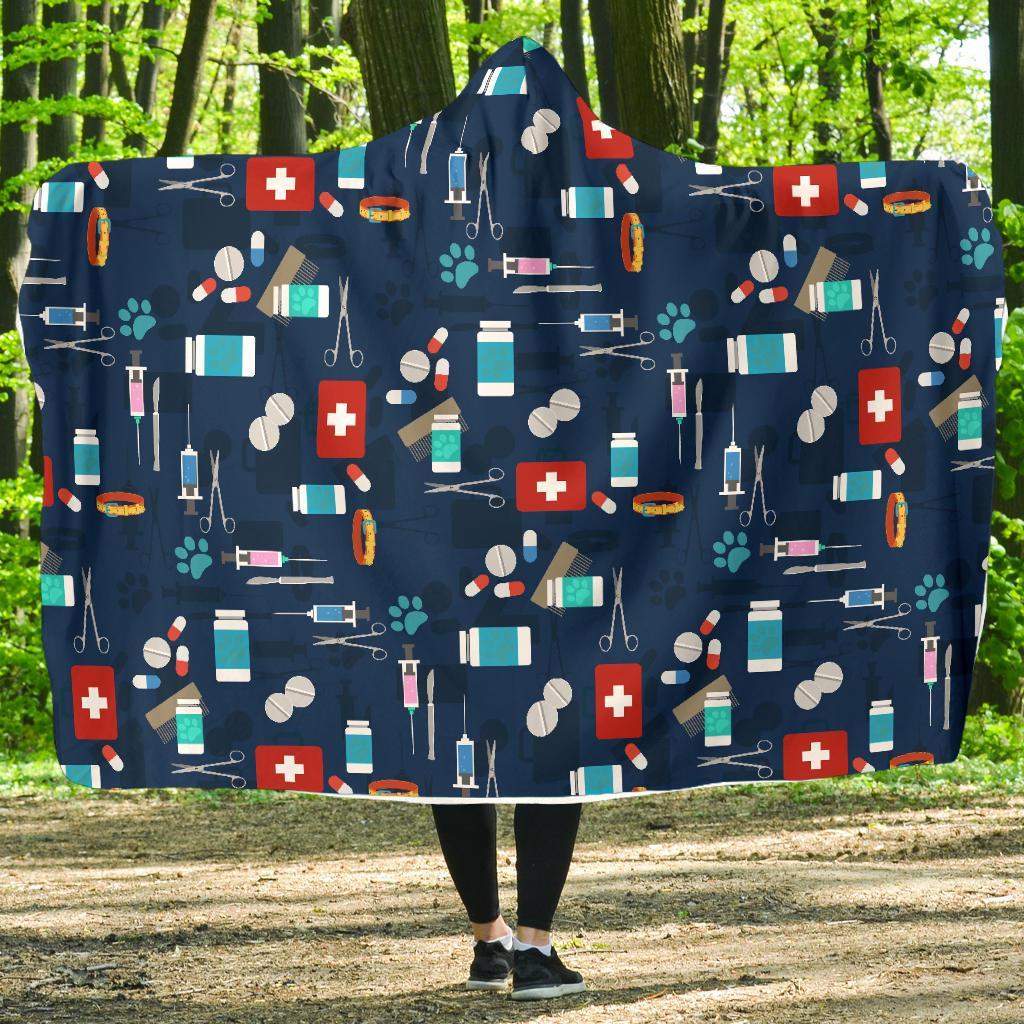 Veterianary Pattern Print Hooded Blanket-grizzshop