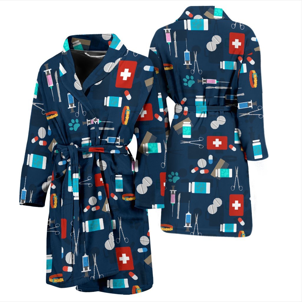 Veterianary Pattern Print Men Long Robe-grizzshop