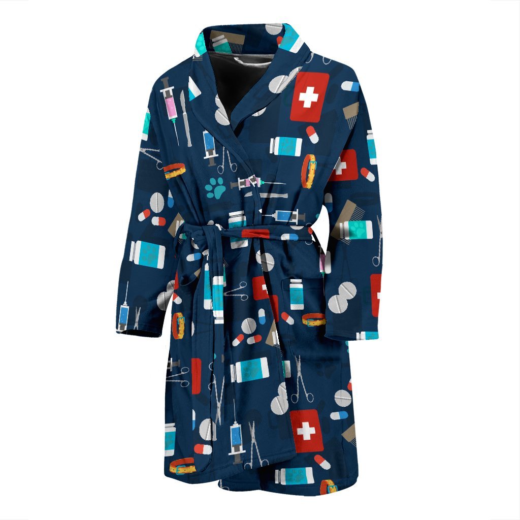 Veterianary Pattern Print Men Long Robe-grizzshop