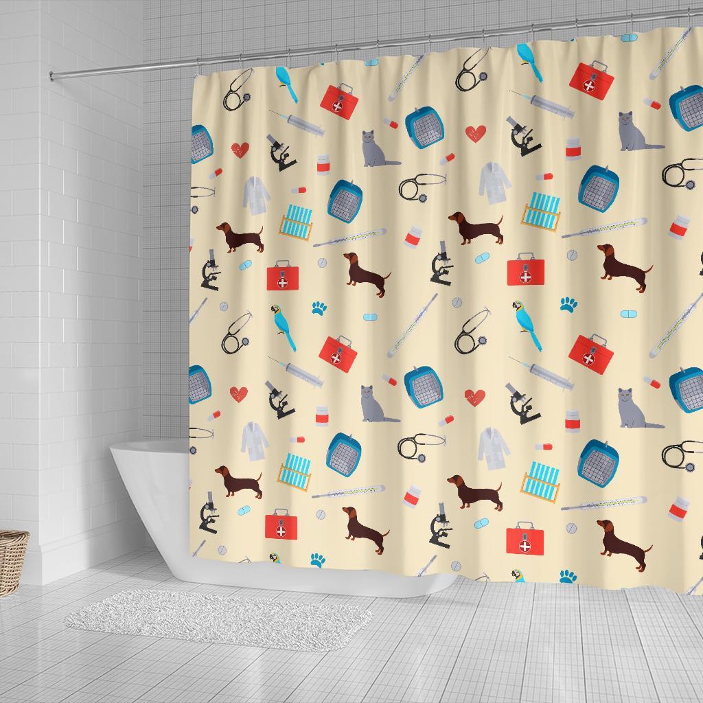 Veterianary Print Pattern Bathroom Shower Curtain-grizzshop